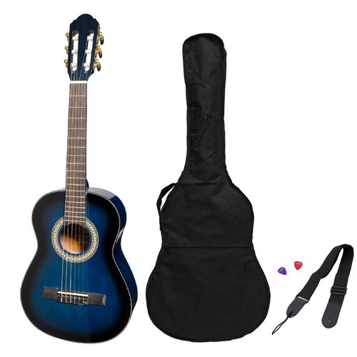 Martinez G-Series 1/2 Size Student Classical Guitar Pack with Built in Tuner (Blue-Gloss)