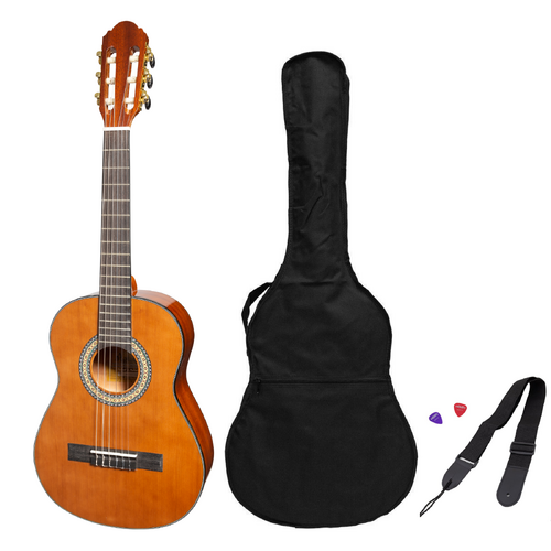 Martinez G-Series 1/2 Size Student Classical Guitar Pack with Built in Tuner (Natural-Gloss)