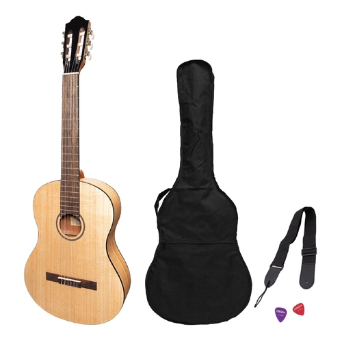 Martinez Full Size Student Classical Guitar Pack with Built in Tuner (Mindi-Wood)