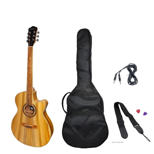 Martinez '41 Series' Folk Size Cutaway AC/EL Guitar Pack (Jati-Teakwood)