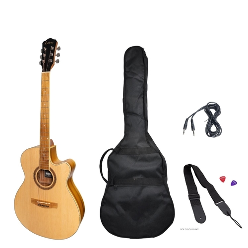 Martinez '41 Series' Folk Size Cutaway AC/EL Guitar Pack (Spruce/Jati-Teakwood)