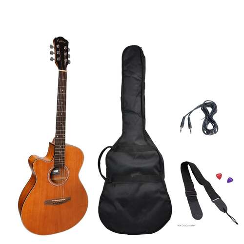 Martinez Left-Handed '41 Series' Folk Size Cutaway AC/EL Guitar Pack (Mahogany)