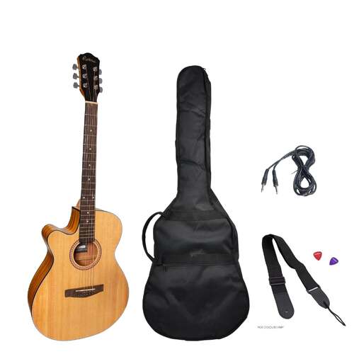 Martinez Left-Handed '41 Series' Folk Size Cutaway AC/EL Guitar Pack (Spruce/Koa)