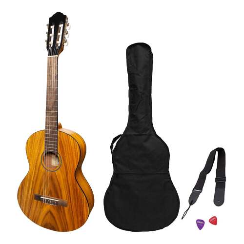 Martinez 'Slim Jim' 3/4 Size Student Classical Guitar Pack with Built in Tuner (Koa)