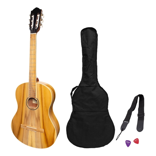 Martinez 'Slim Jim' Full Size Student Classical Guitar Pack with Built in Tuner (Jati-Teakwood)