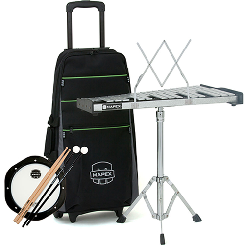 Backpack Percussion Kit, 2.5 octave 32-note keyboard (F5-C8) with Silver Sparkle front rail, 1" wide tone bars, removable music rack, Innovative Percu