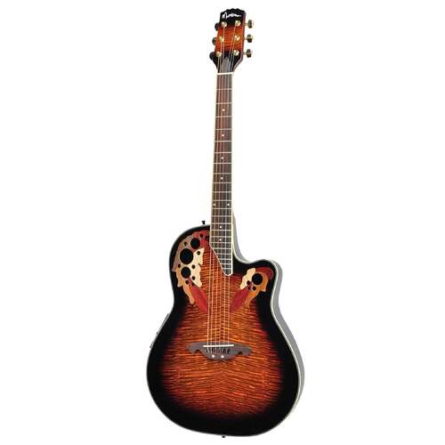 Martinez 'Flame Finish' AC/EL Roundback Cutaway Guitar (Tobacco Sunburst)