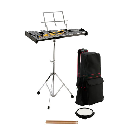 Opus Percussion Bell Kit with 32-Note Glockenspiel, Stand, Mallets, Sticks, Practice Pad & Carrybag