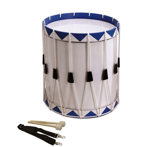 Opus Percussion Samba Drum in White & Blue with Carry Strap & Beaters (35cm x 43cm)