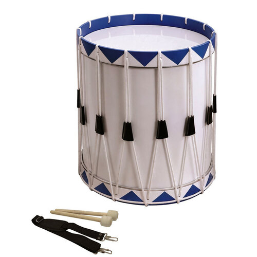 Opus Percussion Samba Drum in White & Blue with Carry Strap & Beaters (40cm x 49cm)