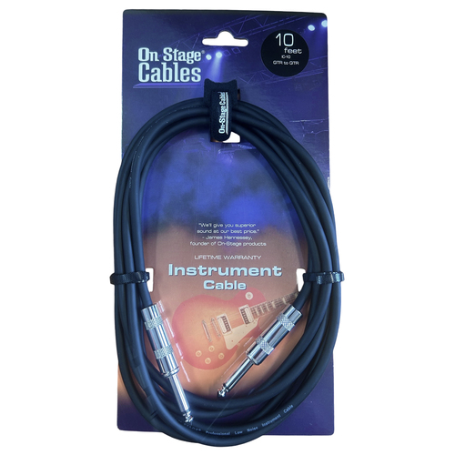 On-Stage 10ft Standard Instrument Cable (1/4" Straight Plug - 1/4" Straight Plug)