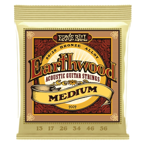 Ernie Ball 2002 Earthwood Medium 80/20 Bronze Acoustic Guitar Strings 13-56 Gauge