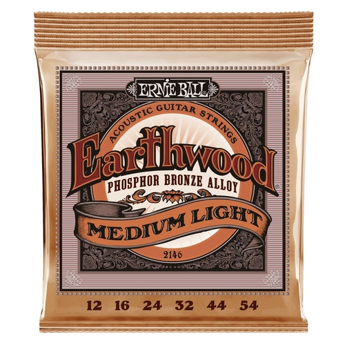 Ernie Ball 2146 Earthwood Medium Light Phosphor Bronze Acoustic Guitar Strings 12-54 Gauge