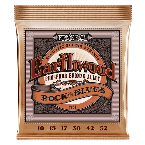 Ernie Ball 2151 Earthwood Rock and Blues w/Plain G Phosphor Bronze Acoustic Guitar Strings 10-52 Gauge