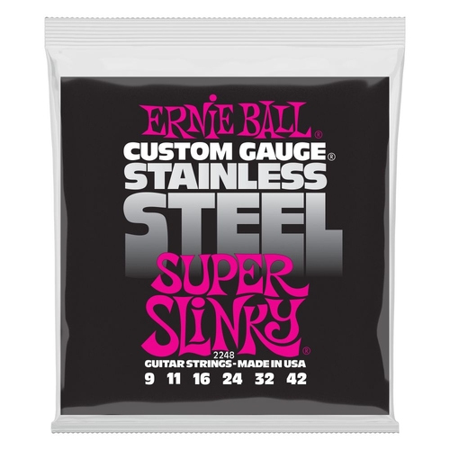 Ernie Ball 2248 Super Slinky Stainless Steel Wound Electric Guitar Strings 9-42 Gauge