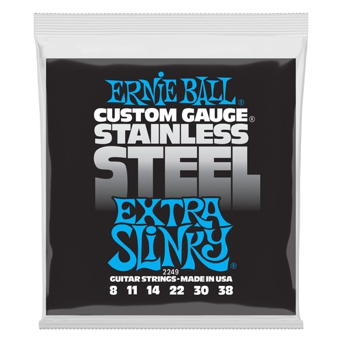 Ernie Ball 2249 Extra Slinky Stainless Steel Wound Electric Guitar Strings 8-38 Gauge