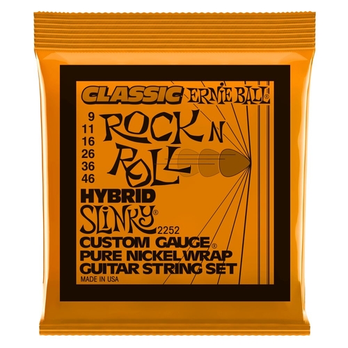 Ernie Ball 2252 Hybrid Slinky Classic Rock n Roll Pure Nickel Wrap Electric Guitar Strings 9-46 Gauge