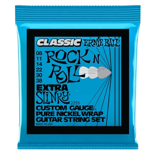 Ernie Ball 2255 Extra Slinky Classic Rock n Roll Pure Nickel Wrap Electric Guitar Strings 8-38 Gauge