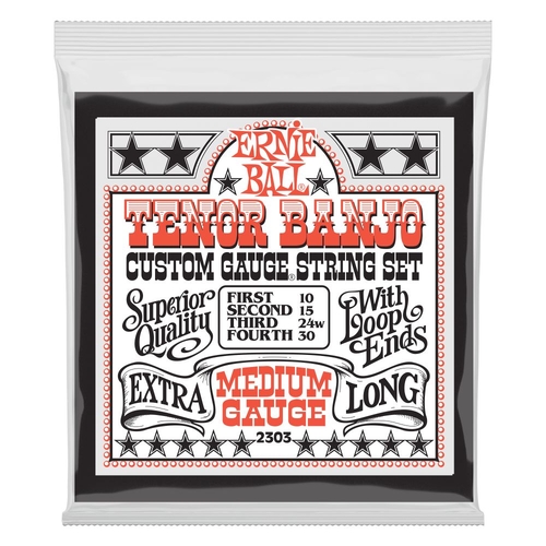Ernie Ball 2303 Medium Loop End Stainless Steel Tenor Banjo Guitar Strings 10-30 Gauge