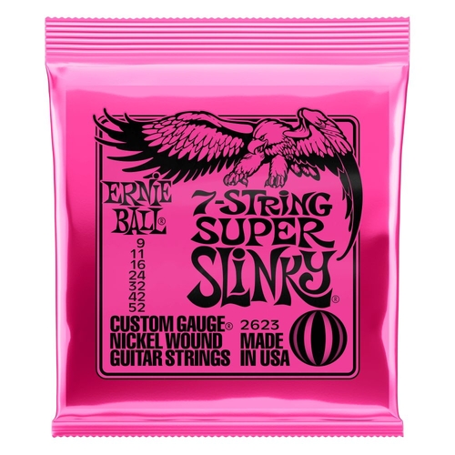 Ernie Ball 2623 Super Slinky 7-String Nickel Wound Electric Guitar Strings 9-52 Gauge