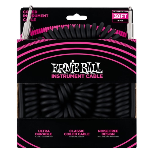 Ernie Ball 6044 30' Coiled Straight/Straight Instrument Cable - Black