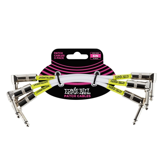 Ernie Ball 6051 6" Angle/Angle Patch Cable 3-Pack - White