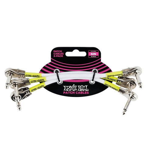 Ernie Ball Flat Angle Patch Cable 3 Pack, White, 15CM Length