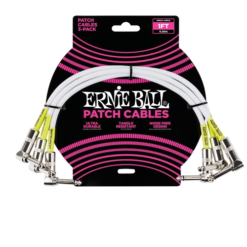 Ernie Ball Angle / Angle Patch Cable 3 Pack, White, 30CM Length