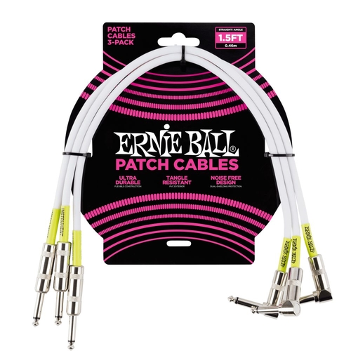 Ernie Ball Straight / Angle Patch Cable 3 Pack, White, 45 CM Length
