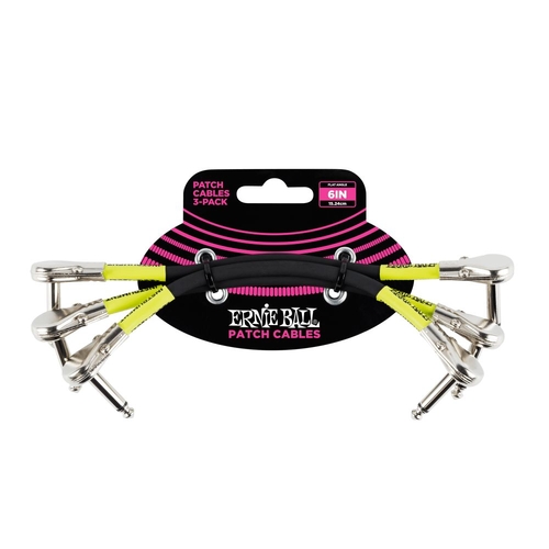 Ernie Ball Flat Angle Patch Cable 3 Pack, Black, 15 CM Length