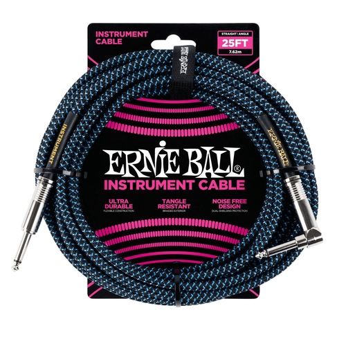 Ernie Ball 7.5 Meter Braided Straight / Angle Instrument Cable, Black / Blue