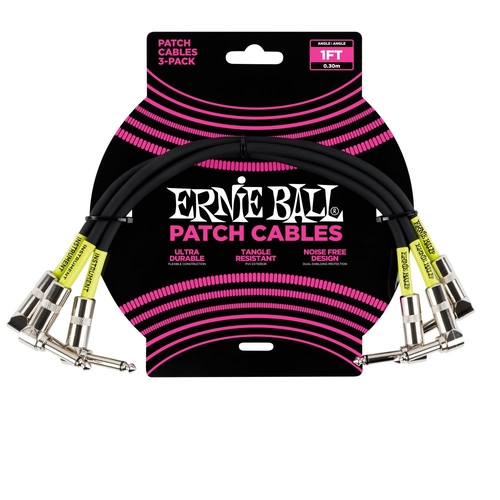Ernie Ball 30 CM Angle / Angle Patch Cable 3 Pack, Black