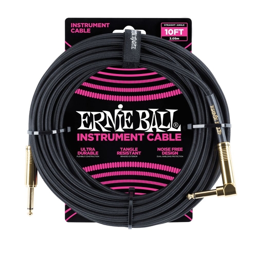 Ernie Ball 3 Meters Braided Straight / Angle Instrument Cable, Black
