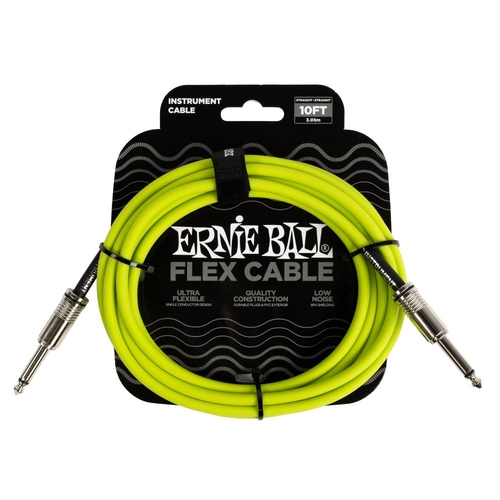 Ernie Ball Flex Instrument Cable 10FT, Green Straigtht/Straight
