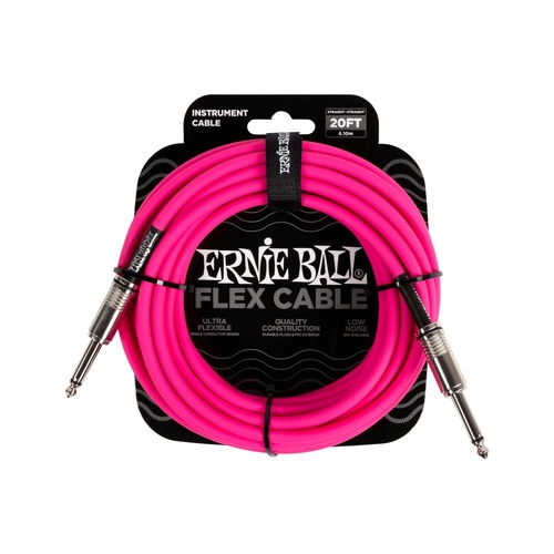 Ernie Ball Flex Instrument Cable 20FT, Pink Straigtht/Straight