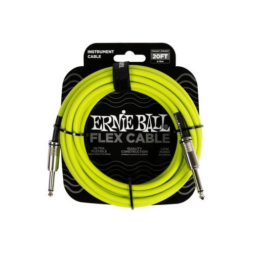 Ernie Ball Flex Instrument Cable 20FT, Green Straigtht/Straight