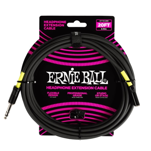 Ernie Ball Headphone Extension Cable 1/4 to 3.5MM 20FT - Black