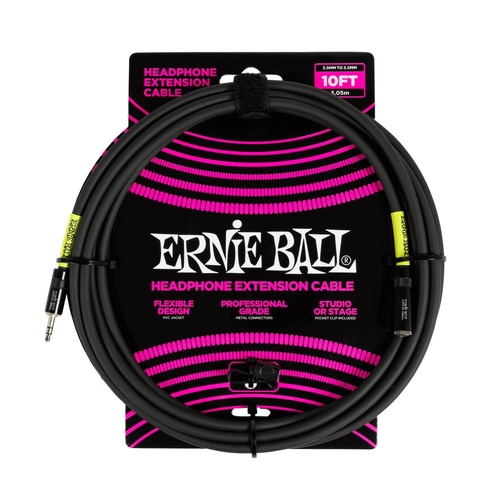 Ernie Ball Headphone Extension Cable 3.5MM to 3.5MM 10FT - Black
