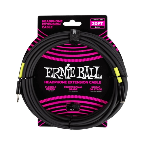 Ernie Ball Headphone Extension Cable 3.5MM to 3.5MM 20FT - Black