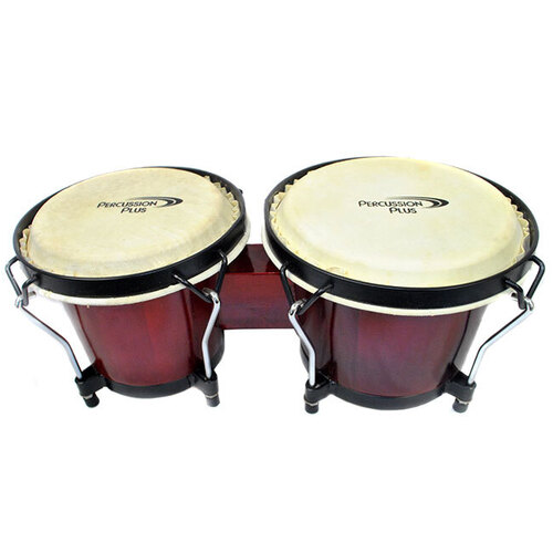 Percussion Plus 6 & 6-3/4" Wooden Bongos in Gloss Red Lacquer Finish with Bongo Bag