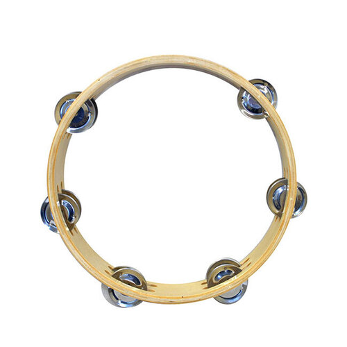 Percussion Plus 8" Wooden Tambourine with 6-Double Rows of Jingles