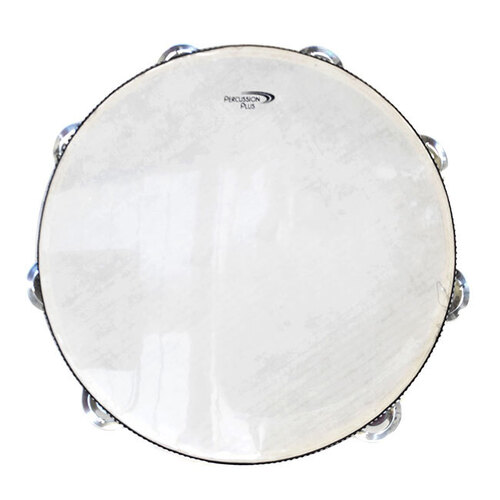 Percussion Plus 10" Wooden Tambourine with Head & 8-Double Rows of Jingles