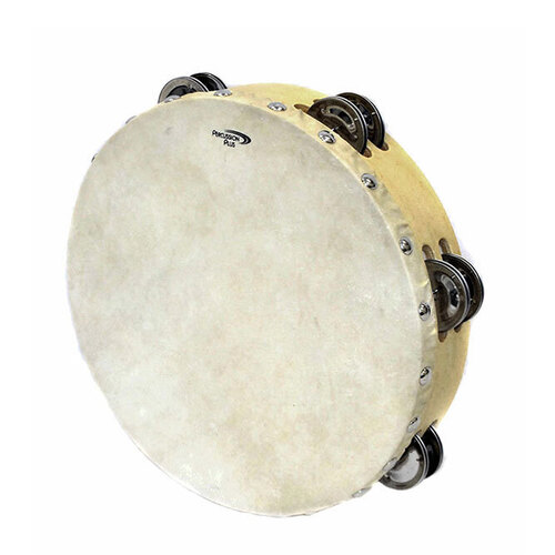 Percussion Plus 8" Wooden Tambourine with Head & 6-Double Rows of Jingles