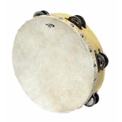 Percussion Plus 9" Wooden Tambourine with Head & 6-Double Rows of Jingles