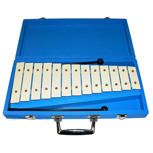 Percussion Plus 13-Note Glockenspiel in Blue Wooden Case