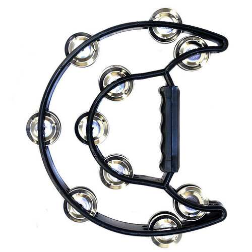 Percussion Plus Half Moon Tambourine with 10-Double Rows of Jingles in Black