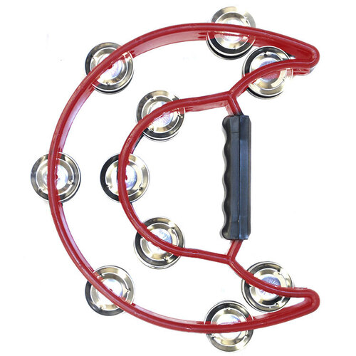Percussion Plus Half Moon Tambourine with 10-Double Rows of Jingles in Red