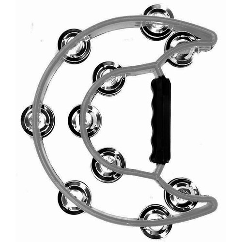Percussion Plus Half Moon Tambourine with 10-Double Rows of Jingles in White