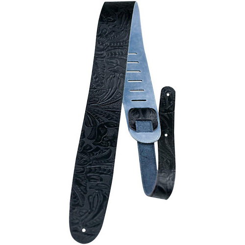 Perris 25" Embossed Western Flower Leather Guitar Strap Black