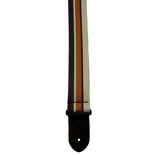 Perris 2" Deluxe Cotton Brown, Tan & Orange Stripe Guitar Strap with Leather ends
